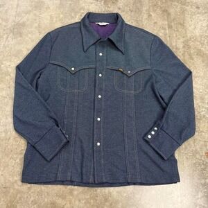 Vintage 1970's M.R.‎ Lee Western Pearl Snaps Denim Shirt Size L